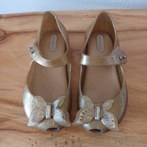 Mini Melissa Gold Glitter Butterfly Mary Janes Size 9